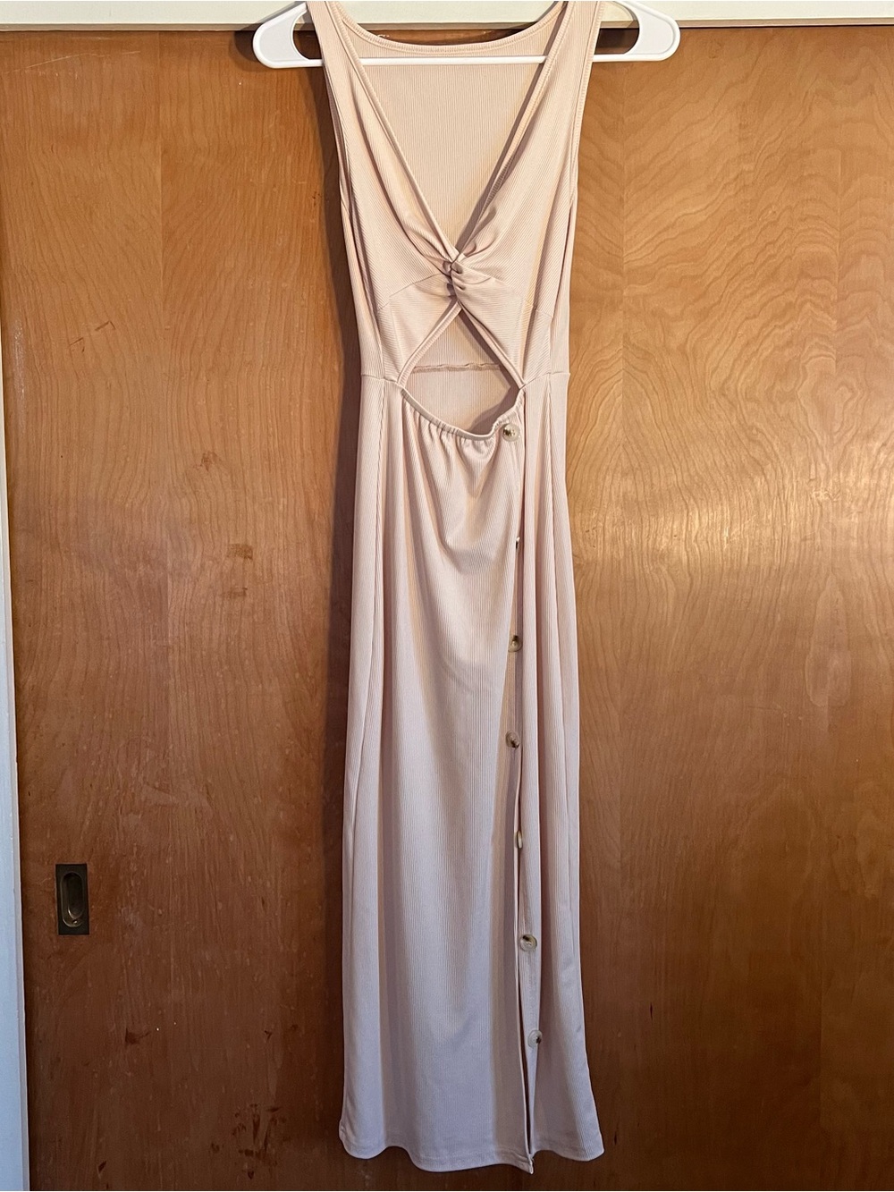 Sleeveless Twist-Front Cutout Maxi Dress in Blush